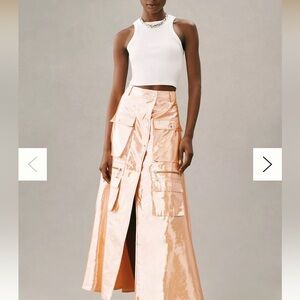 NWT Anthropologie Let Me Be Metallic Cargo Maxi Skirt